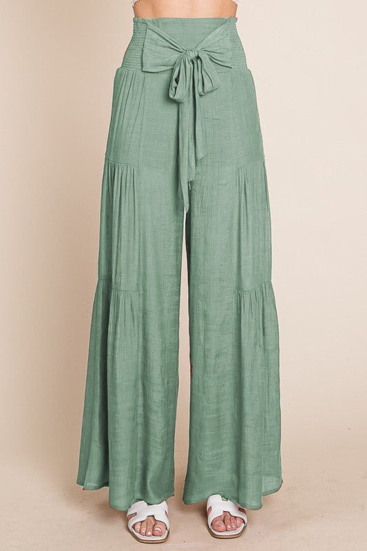 Tie front ruched waist back pants - Robbi & Angel