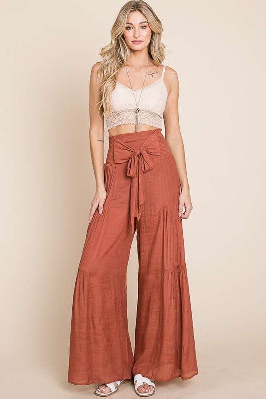 Tie front ruched waist back pants - Robbi & Angel