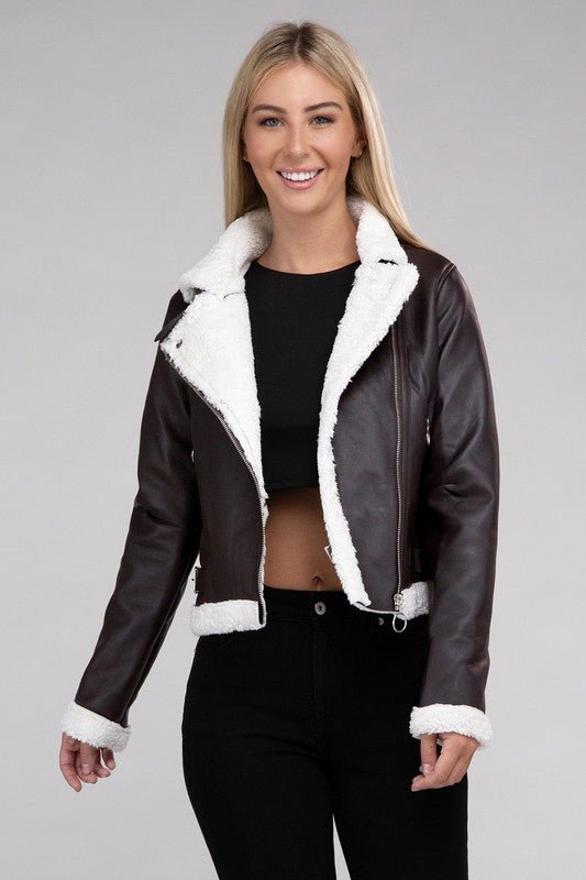 Plush Teddy Trimmed PU Jacket - Robbi & Angel