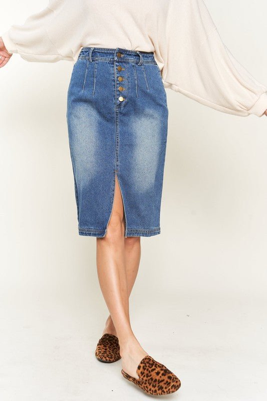 Denim button down front midi skirt JBJ1077 - Robbi & Angel