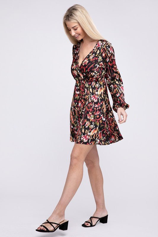 Multicolor Print V Neck Dress - Robbi & Angel