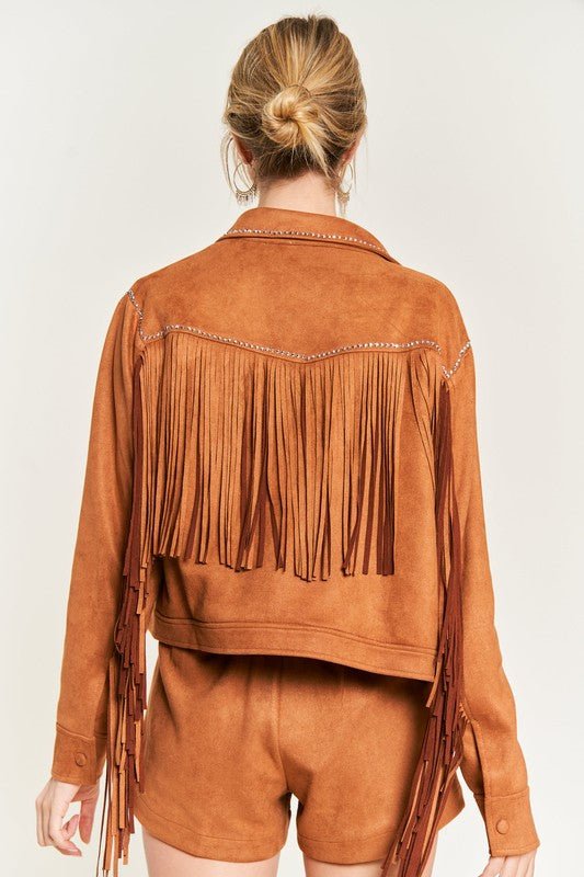 Suede studded fringe jacket PLUS JJO5009P - Robbi & Angel