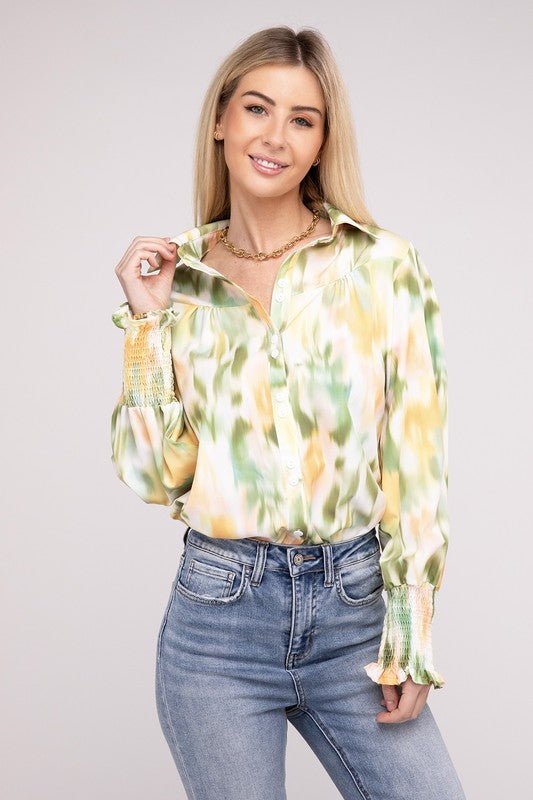 Allover Printed Long Sleeve Blouse - Robbi & Angel