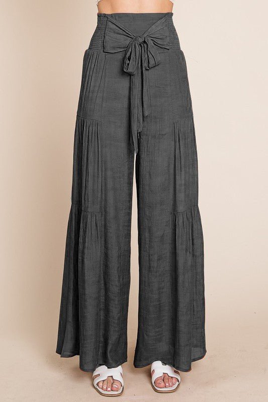 Tie front ruched waist back pants - Robbi & Angel