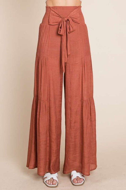 Tie front ruched waist back pants - Robbi & Angel