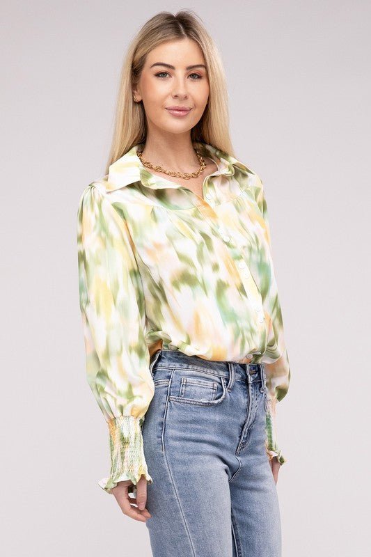 Allover Printed Long Sleeve Blouse - Robbi & Angel