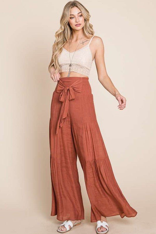 Tie front ruched waist back pants - Robbi & Angel