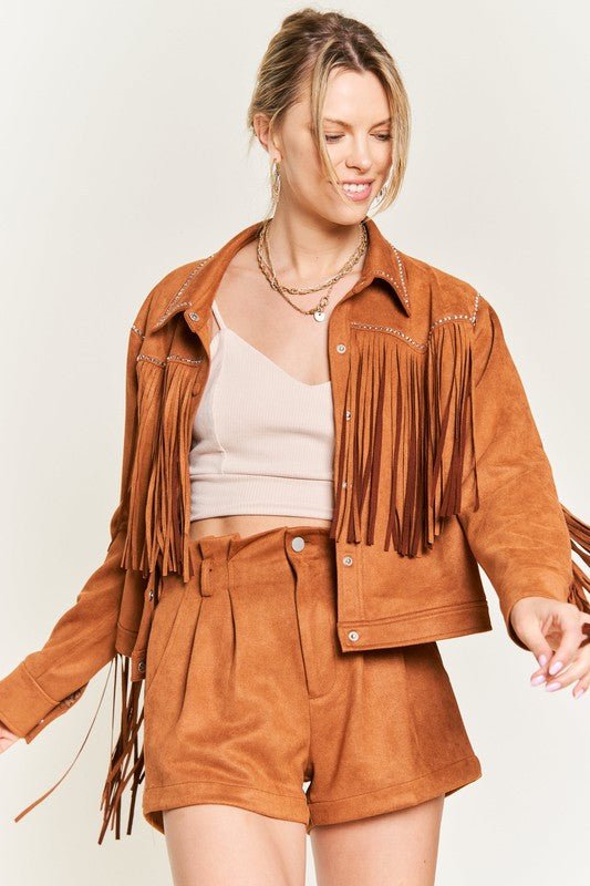 Suede studded fringe jacket PLUS JJO5009P - Robbi & Angel